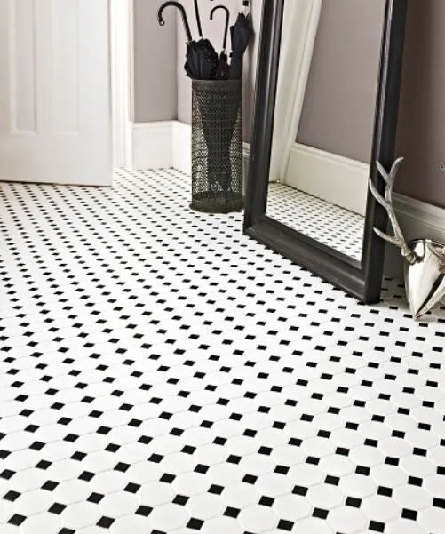 Octagon & Dot Black and White Mosaic Matte