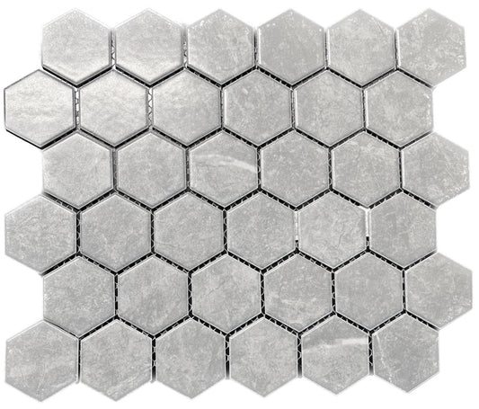 2" Hexagon Argento Mid Mosaic Matte